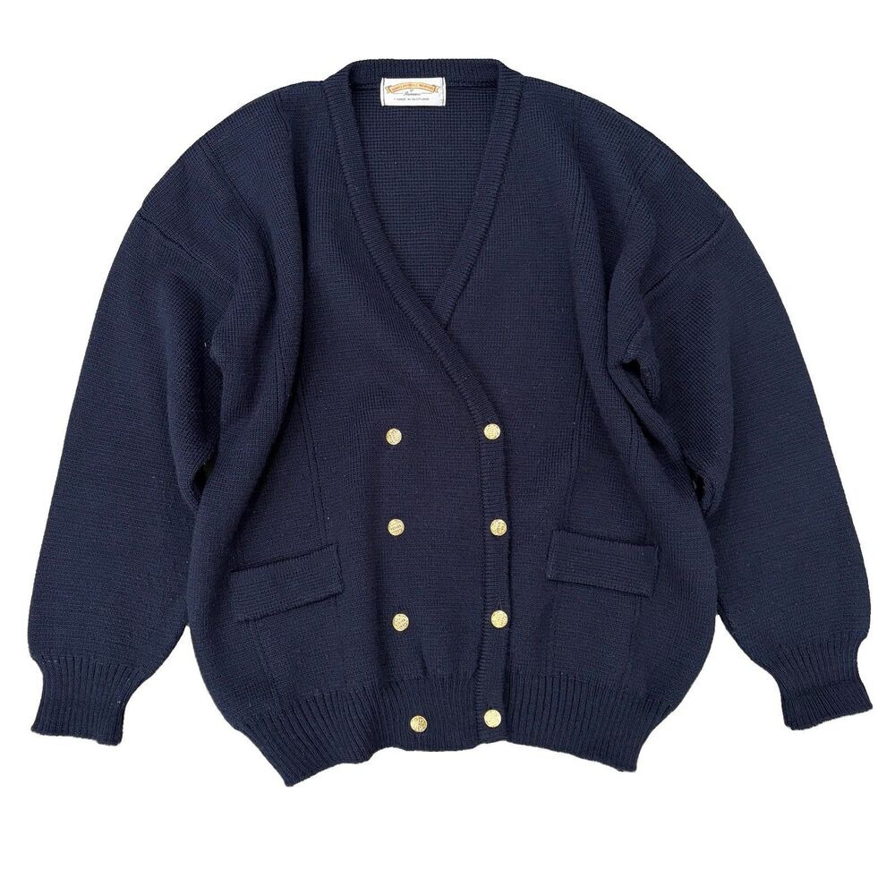 James Pringle Weavers Mens Wool Double Breasted Cardigan Size L Navy